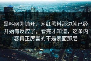 黑料网刚铺开，网红黑料那边就已经开始有反应了，看完才知道，这条内容真正厉害的不是表面那层
