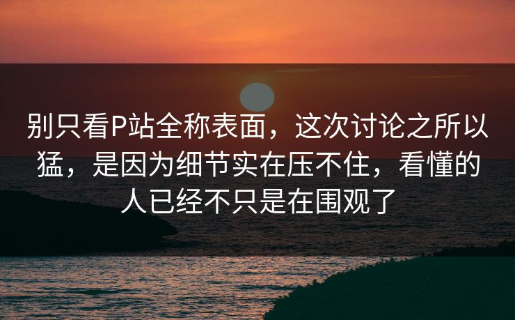别只看P站全称表面，这次讨论之所以猛，是因为细节实在压不住，看懂的人已经不只是在围观了